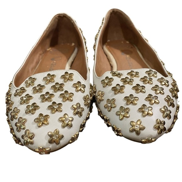Jeffery Campbell Lbiza White Leather Slip On Daisy Gold & Stone Studded Flats - Picture 5 of 13